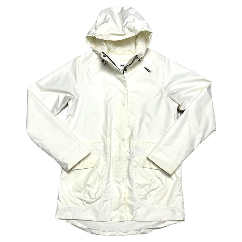Helly Hansen Cream White Waterproof Outdoor Designer Long Windbreaker Jacket - M